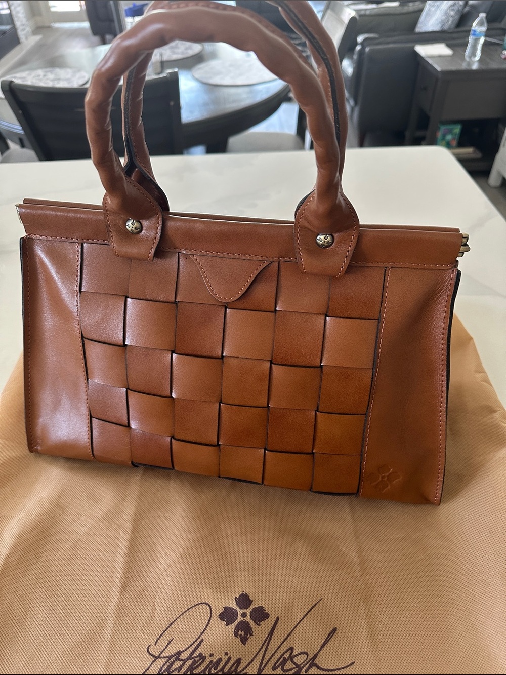 Patricia Nash Cognac Woven Leather Satchel